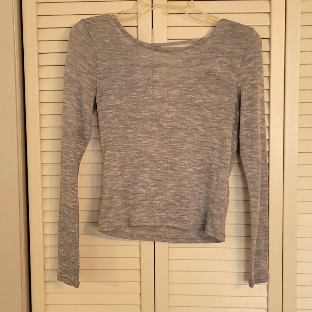 Light Blue Heathered Criss-cross Back Shirt - Long Sleeve Shirt - Picture 4 of 5